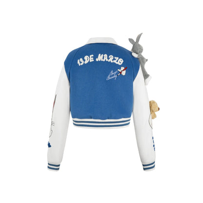 13De Marzo X Looney Tunes Bugs Bunny Short Baseball Jacket Blue