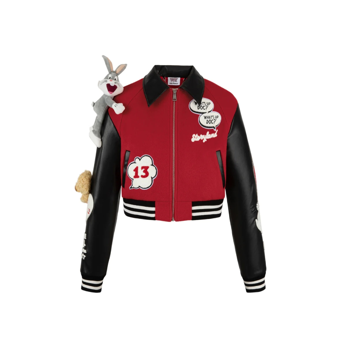 13De Marzo X Looney Tunes Bugs Bunny Short Baseball Jacket Red