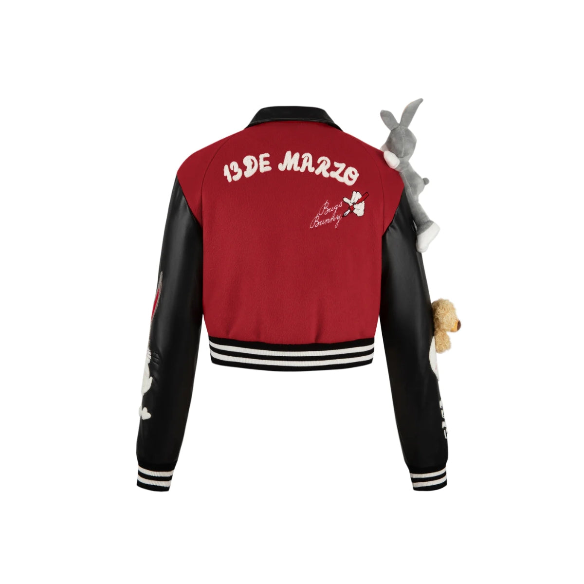 13De Marzo X Looney Tunes Bugs Bunny Short Baseball Jacket Red