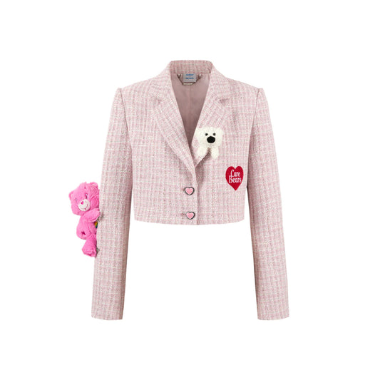 13De Marzo X Care Bears Heart Button Tweed Short Jacket Pink