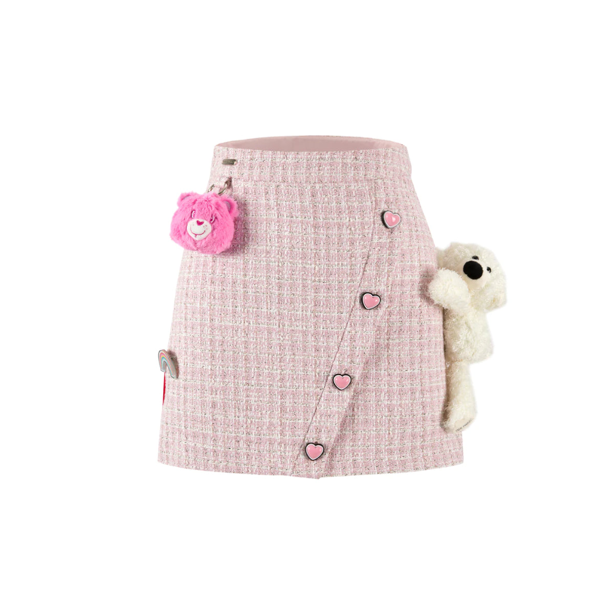 13De Marzo X Care Bears Heart Button Tweed Skirt Pink