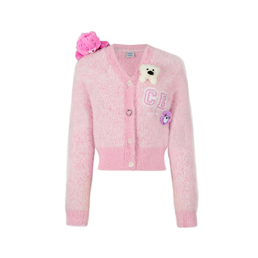 13De Marzo X Care Bears Heart Button Mohair Cardigan Pink