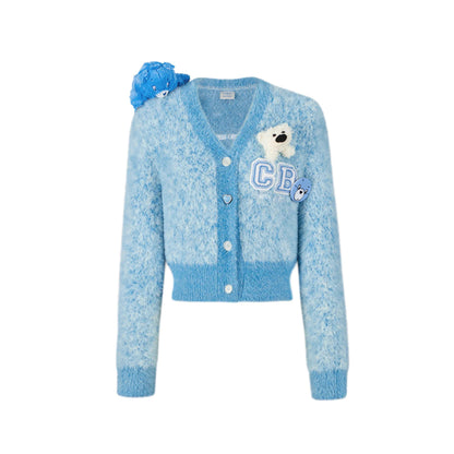 13De Marzo X Care Bears Heart Button Mohair Cardigan Blue