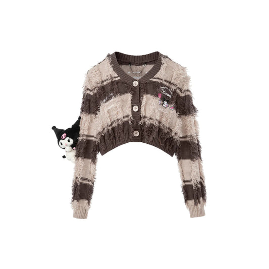 13De Marzo X Kuromi Bear Striped Knit Cardigan Brown