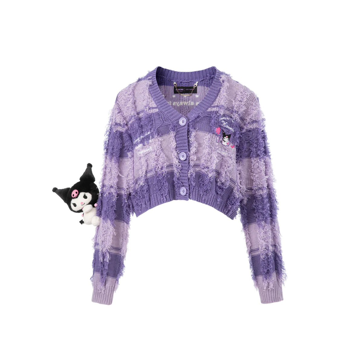 13De Marzo X Kuromi Bear Striped Knit Cardigan Purple