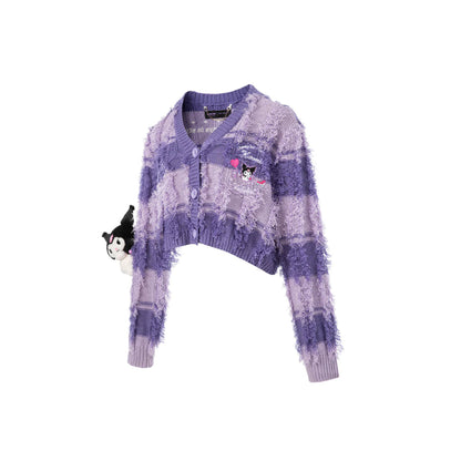 13De Marzo X Kuromi Bear Striped Knit Cardigan Purple