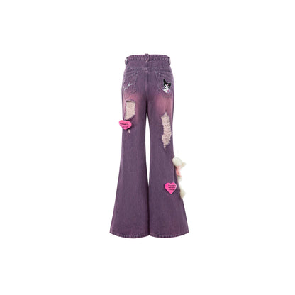 13De Marzo X Kuromi Luminous Bear Heart Jeans Purple