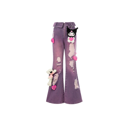 13De Marzo X Kuromi Luminous Bear Heart Jeans Purple