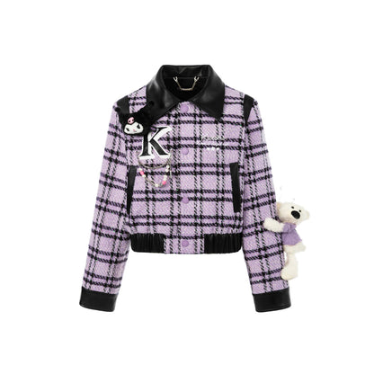 13De Marzo X Kuromi Bear Plaid Tweed Short Jacket Purple