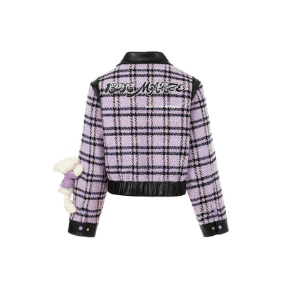 13De Marzo X Kuromi Bear Plaid Tweed Short Jacket Purple