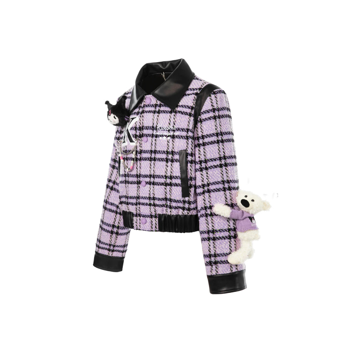 13De Marzo X Kuromi Bear Plaid Tweed Short Jacket Purple