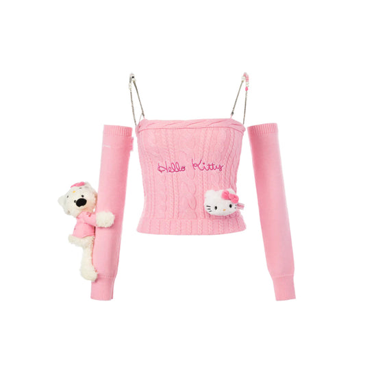 13De Marzo X Hello Kitty Bear Knit Camisole Top Pink