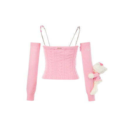 13De Marzo X Hello Kitty Bear Knit Camisole Top Pink