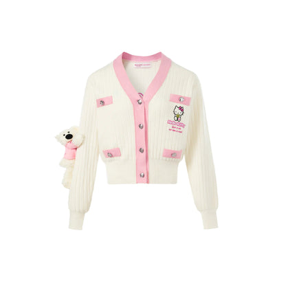 13De Marzo X Hello Kitty Color Blocked Bear Cardigan White