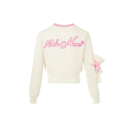 13De Marzo X Hello Kitty Color Blocked Bear Cardigan White