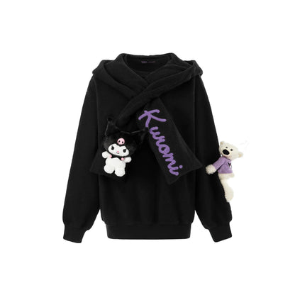 13De Marzo X Kuromi Bear Scarf Fleece Hoodie Black