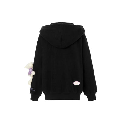 13De Marzo X Kuromi Bear Scarf Fleece Hoodie Black