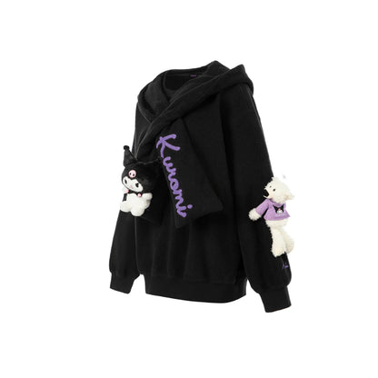 13De Marzo X Kuromi Bear Scarf Fleece Hoodie Black