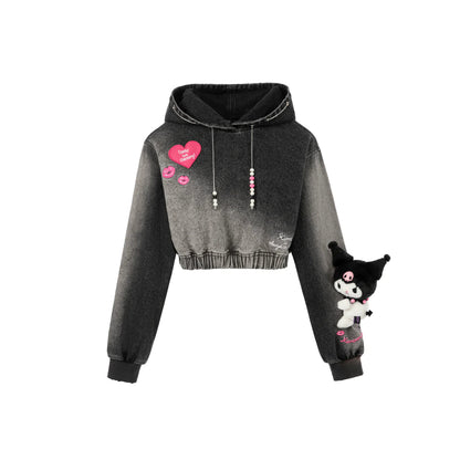 13De Marzo X Kuromi Bear String Washed Hoodie Black