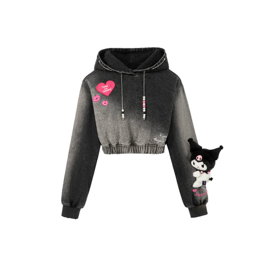 13De Marzo X Kuromi Bear String Washed Hoodie Black