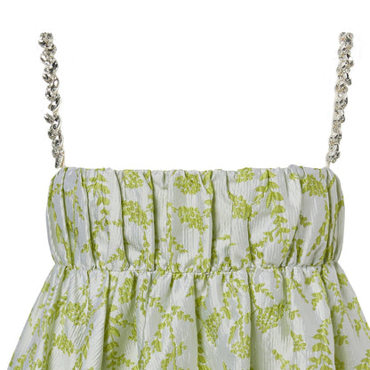 Diana Vevina Jacquard Floral Rhinestone Sling Dress Green