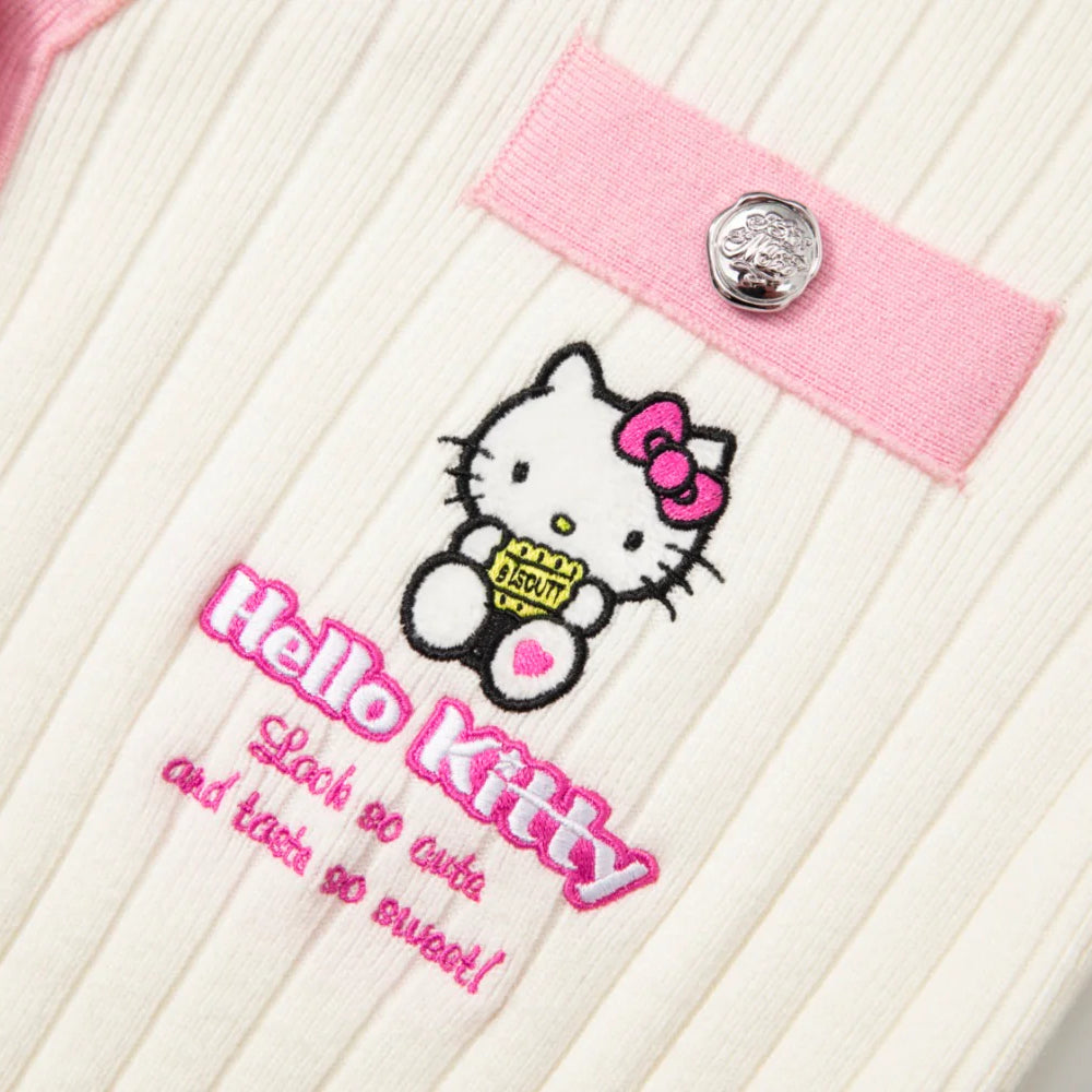 13De Marzo X Hello Kitty Color Blocked Bear Cardigan White