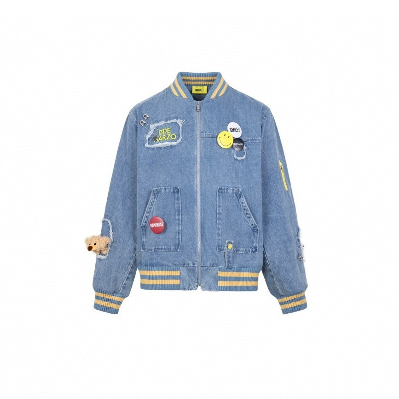 13 De Marzo X Smiley Broken Pin Denim Jacket Blue