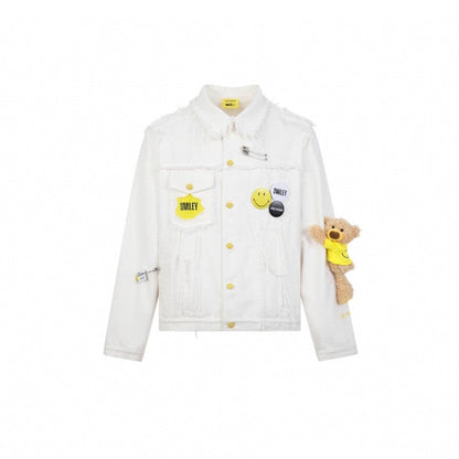 13 De Marzo X Smiley Broken Suture Denim Jacket White