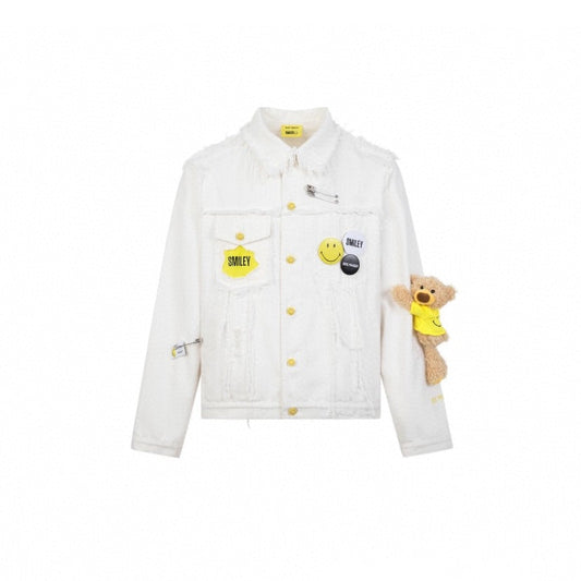 13 De Marzo X Smiley Broken Suture Denim Jacket White