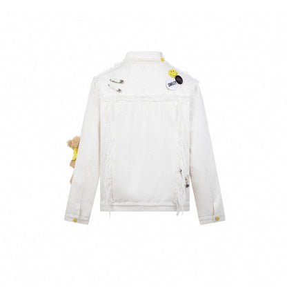 13 De Marzo X Smiley Broken Suture Denim Jacket White