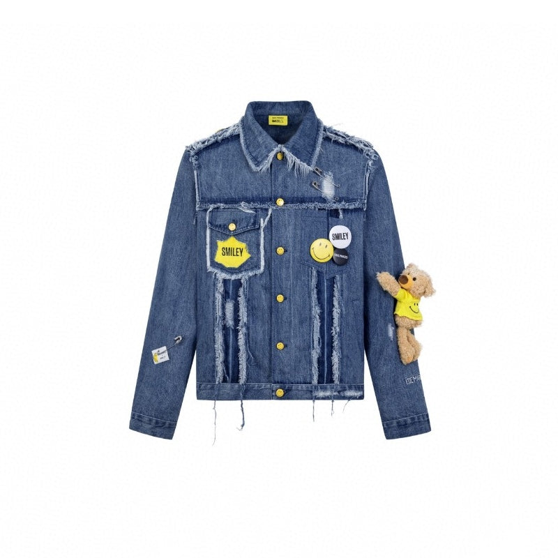 13 De Marzo X Smiley Broken Suture Denim Jacket Blue