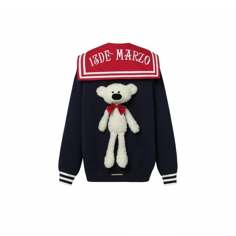 13 De Marzo Sailor Collar Plush Bear Sweater Navy