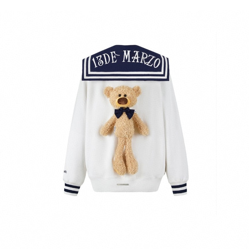 13 De Marzo Sailor Collar Plush Bear Sweater White