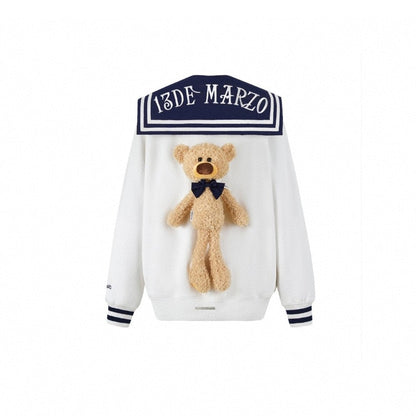 13 De Marzo Sailor Collar Plush Bear Sweater White