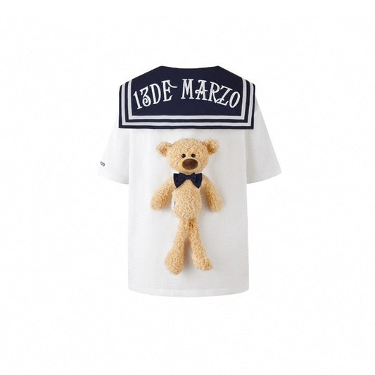 13De Marzo Plush Bear Sailor Collar Tee White