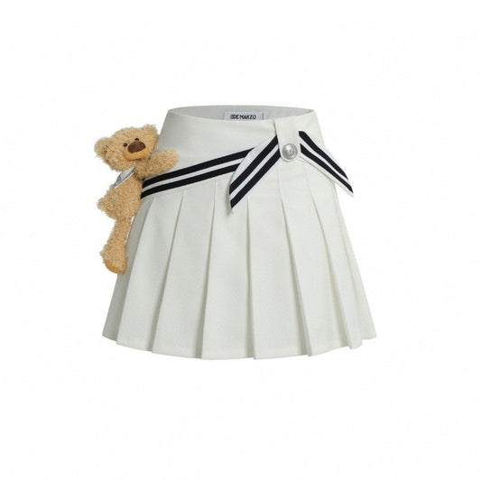 13De Marzo Plush Bear Sailor Pleated Skirt White