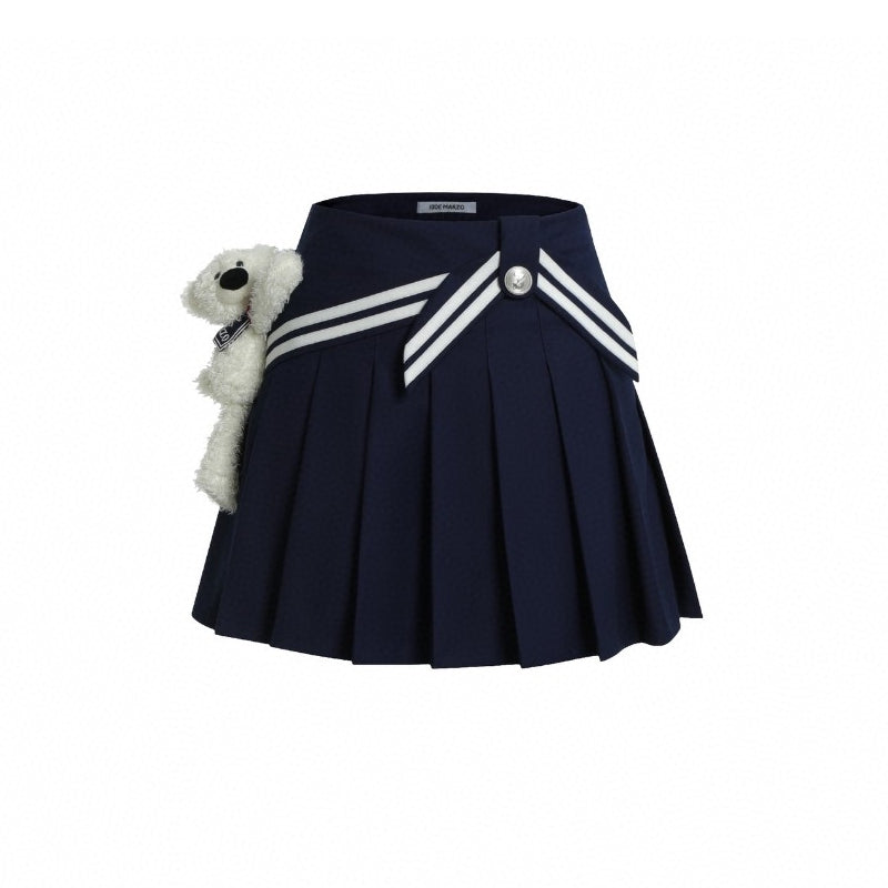 13De Marzo Plush Bear Sailor Pleated Skirt Navy