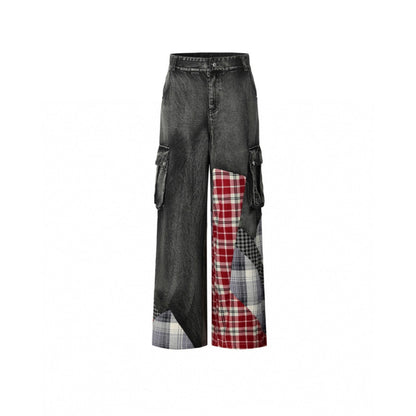 Weird Market Plaid Patch Denim Pants Black