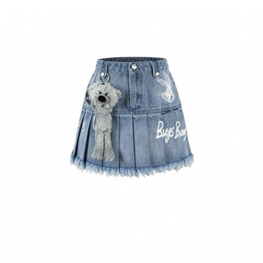 13De Marzo X Looney Tunes Bugs Bunny Denim Skirt Washed Blue