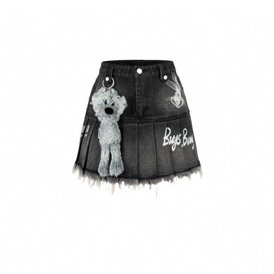 13De Marzo X Looney Tunes Bugs Bunny Denim Skirt Washed Black