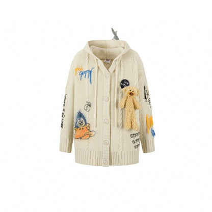 13De Marzo X Looney Tunes Daffy Duck Knit Cardigan Khaki