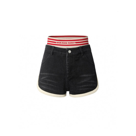 Weird Market Striped Double Waist Shorts Black