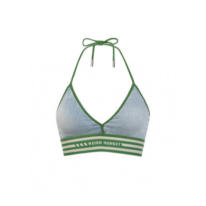 Weird Market Striped Sports Bra Top Blue