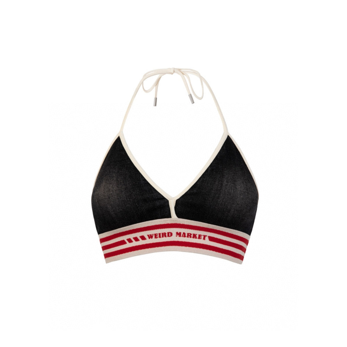 Weird Market Striped Sports Bra Top Black