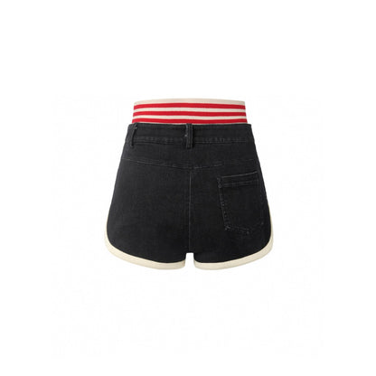 Weird Market Striped Double Waist Shorts Black