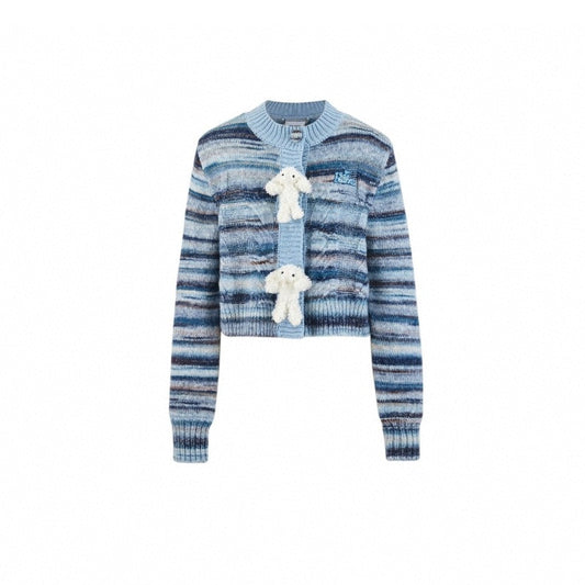 13De Marzo Bear Button Space Dye Cardigan Blue