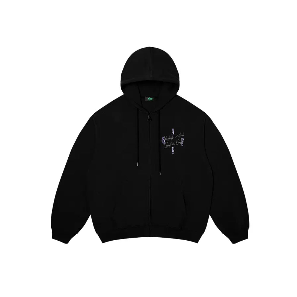 AFGK Basic Embroidery Logo Zip Up Hoodie Black