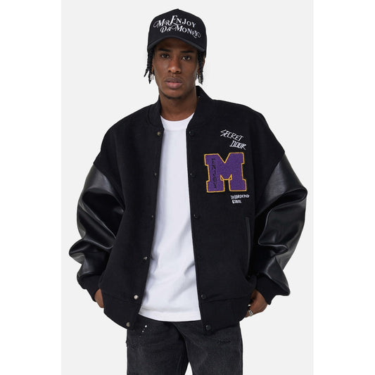 MEDM Embroidery M Logo Varsity Jacket Black