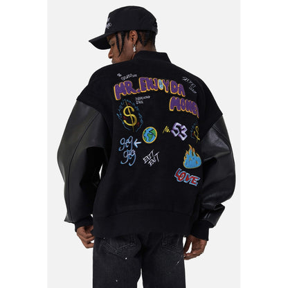 MEDM Embroidery M Logo Varsity Jacket Black