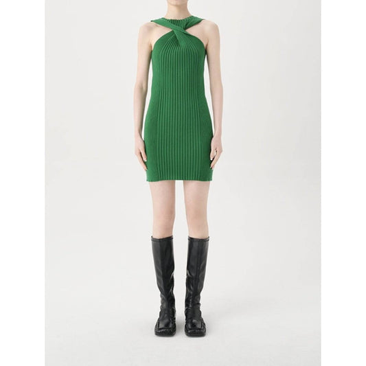 Concise-White Cross Vest Knit Dress Green